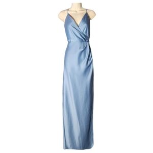 BHLDN/Anthropologie Dress Charmeuse Spaghetti Strap Satin Maxi Blue Plus Size 14